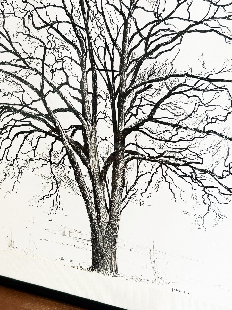Philippe Le Gouaille (1912-2001), Naive Art, The Tree, Ink On Paper-photo-3