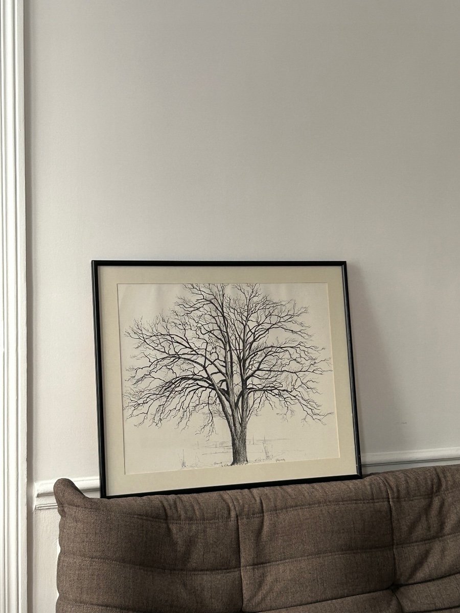 Philippe Le Gouaille (1912-2001), Naive Art, The Tree, Ink On Paper-photo-2