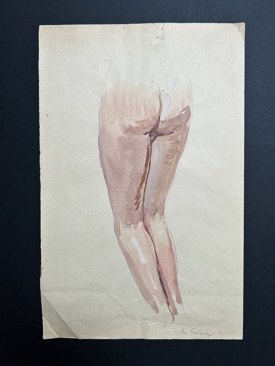 Raphaël Delorme (1886-1962), Etude Préparatoire Au Tableau La Piscine,  Aquarelle Et Crayon -photo-2