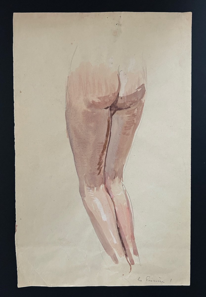Raphaël Delorme (1886-1962), Etude Préparatoire Au Tableau La Piscine,  Aquarelle Et Crayon 