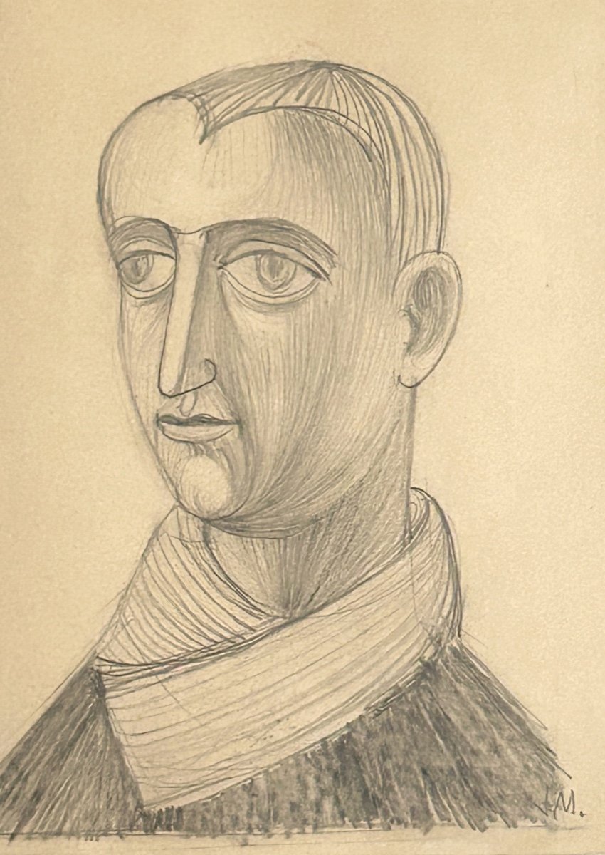 Jean Martin (1911-1996), The Man With The Scarf, Graphite On Paper-photo-2