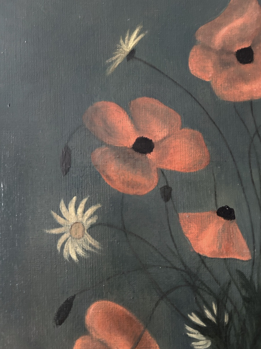 Jean-Pierre Capron (1921-1997), Coquelicots et marguerites, huile sur toile-photo-3