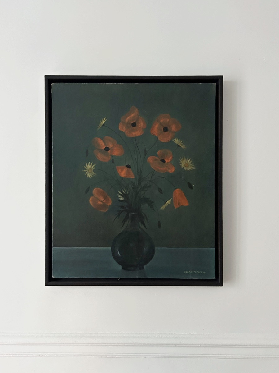 Jean-Pierre Capron (1921-1997), Coquelicots et marguerites, huile sur toile-photo-1