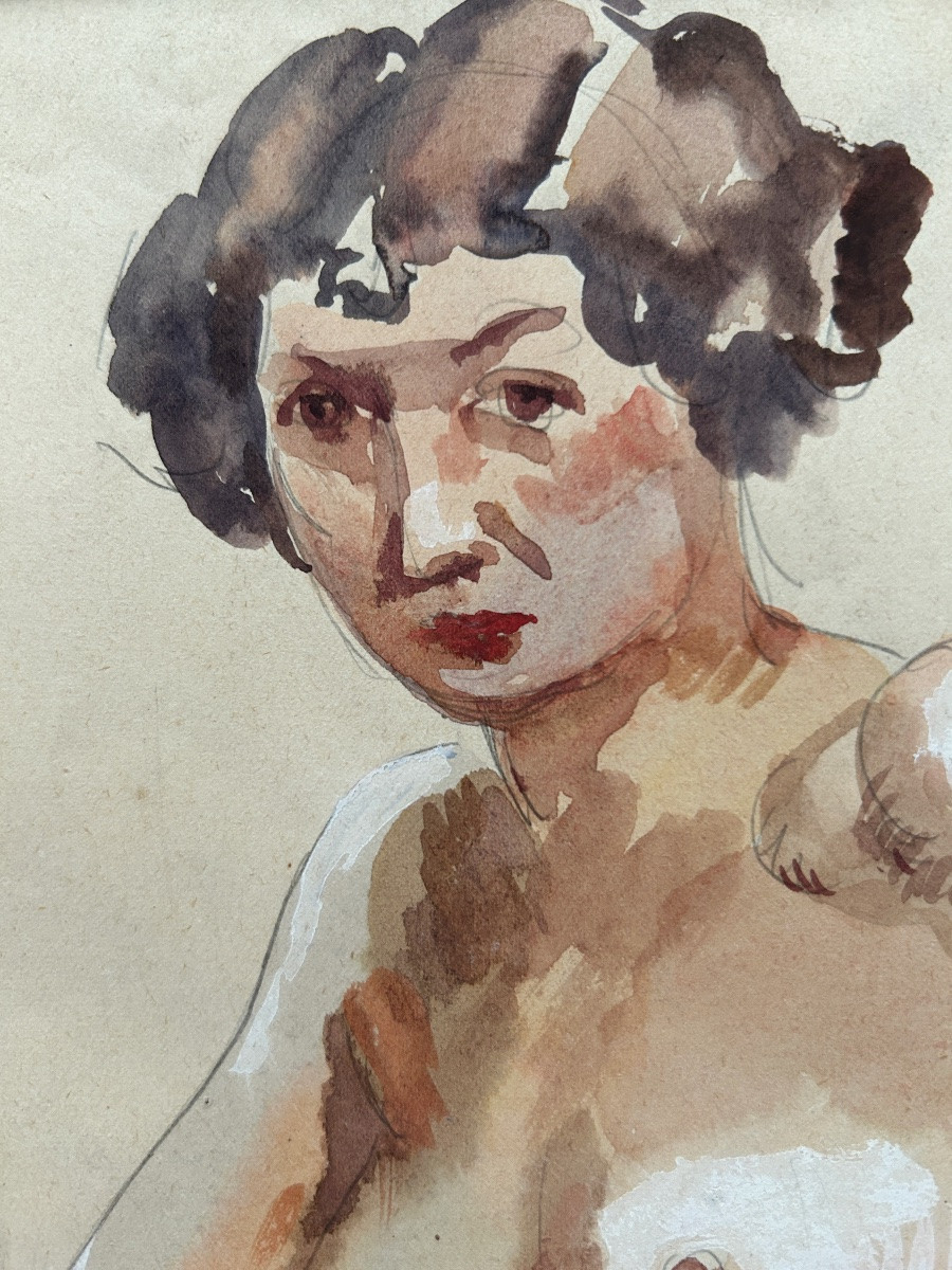 ART DECO Raphaël Delorme  (1886-1962), Etude préparatoire à La Piscine, aquarelle et crayon -photo-4