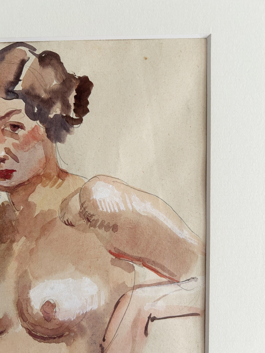 ART DECO Raphaël Delorme  (1886-1962), Etude préparatoire à La Piscine, aquarelle et crayon -photo-3
