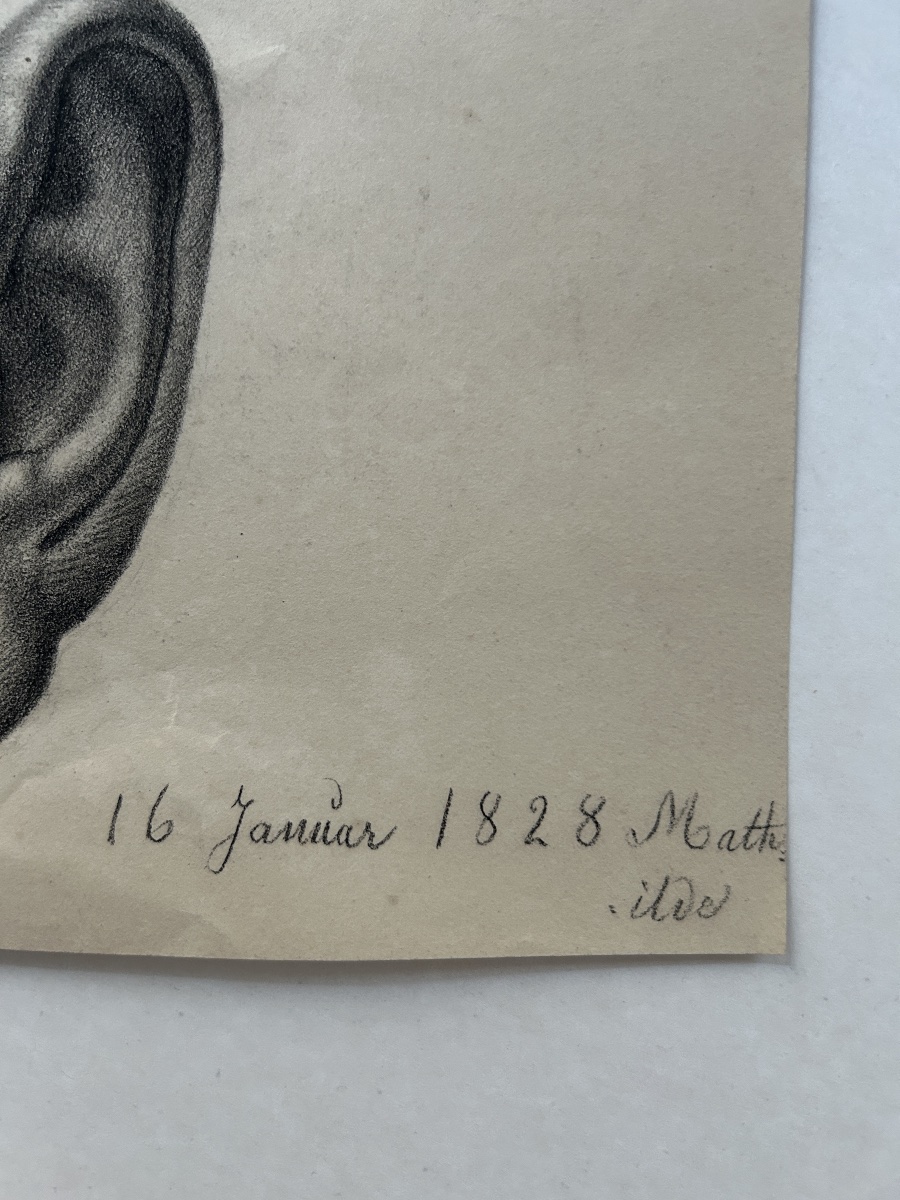 19th-century Drawing Signed Mathilde, Study Of An Ear-photo-3