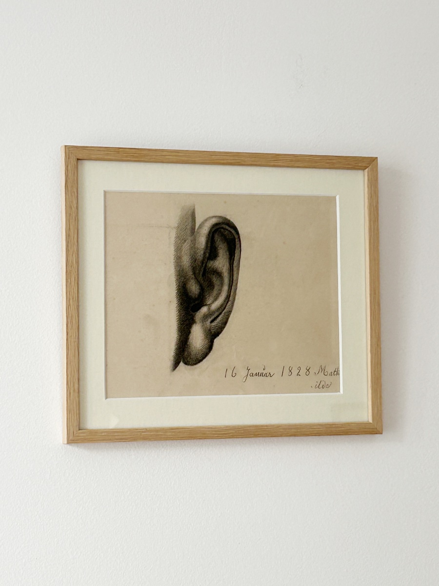 19th-century Drawing Signed Mathilde, Study Of An Ear-photo-2