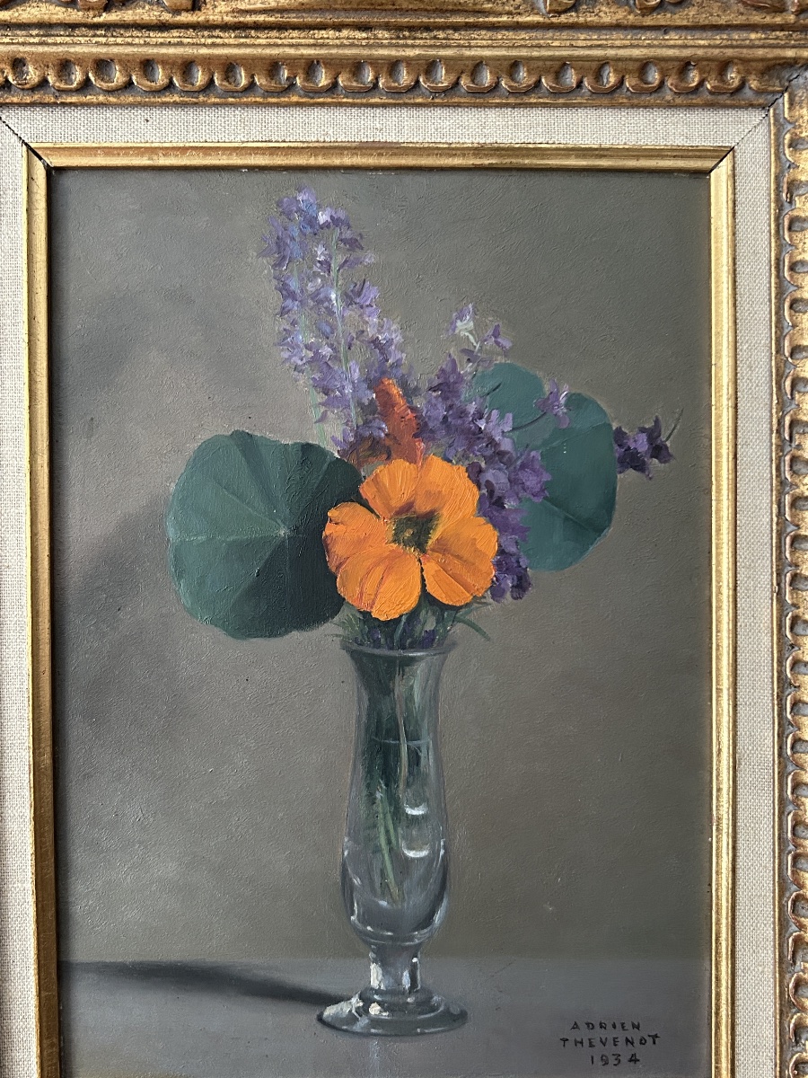 Adrien Thévenot (1898-1942), Nature morte au bouquet de fleurs, 1934, huile sur panneau-photo-4