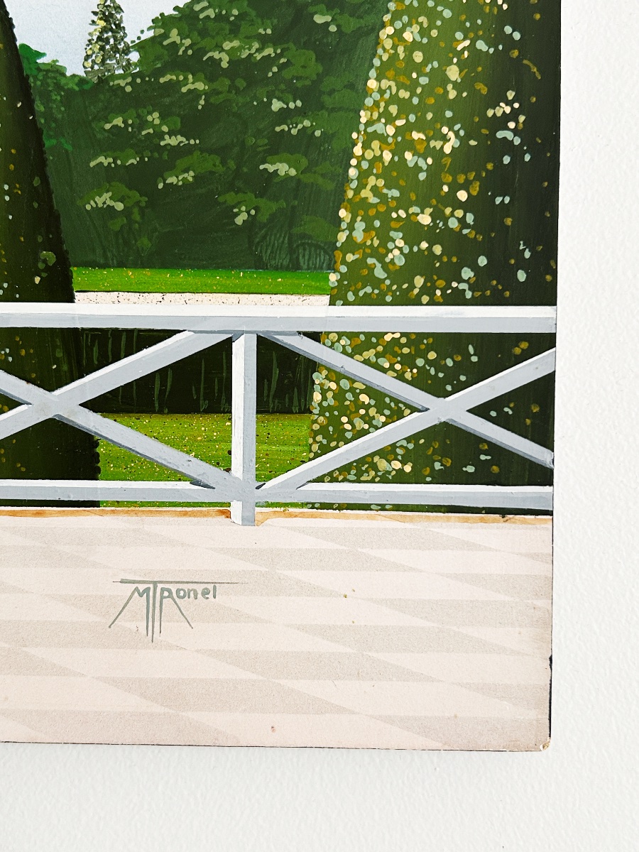 Michel Tronel (né en 1953) Paysage à la terrasse pavée, tableau-photo-2