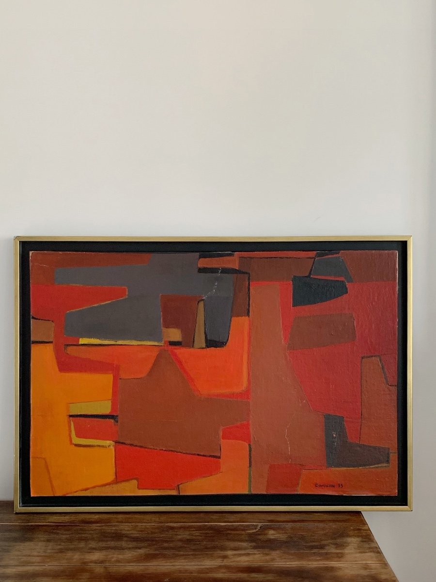 Marcel Bouqueton (1921-2006), Red, 1953, Oil On Panel-photo-1