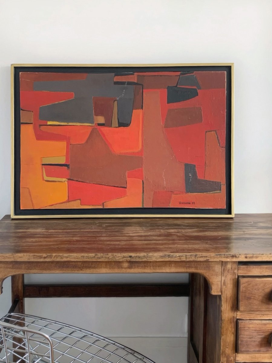 Marcel Bouqueton (1921-2006), Red, 1953, Oil On Panel