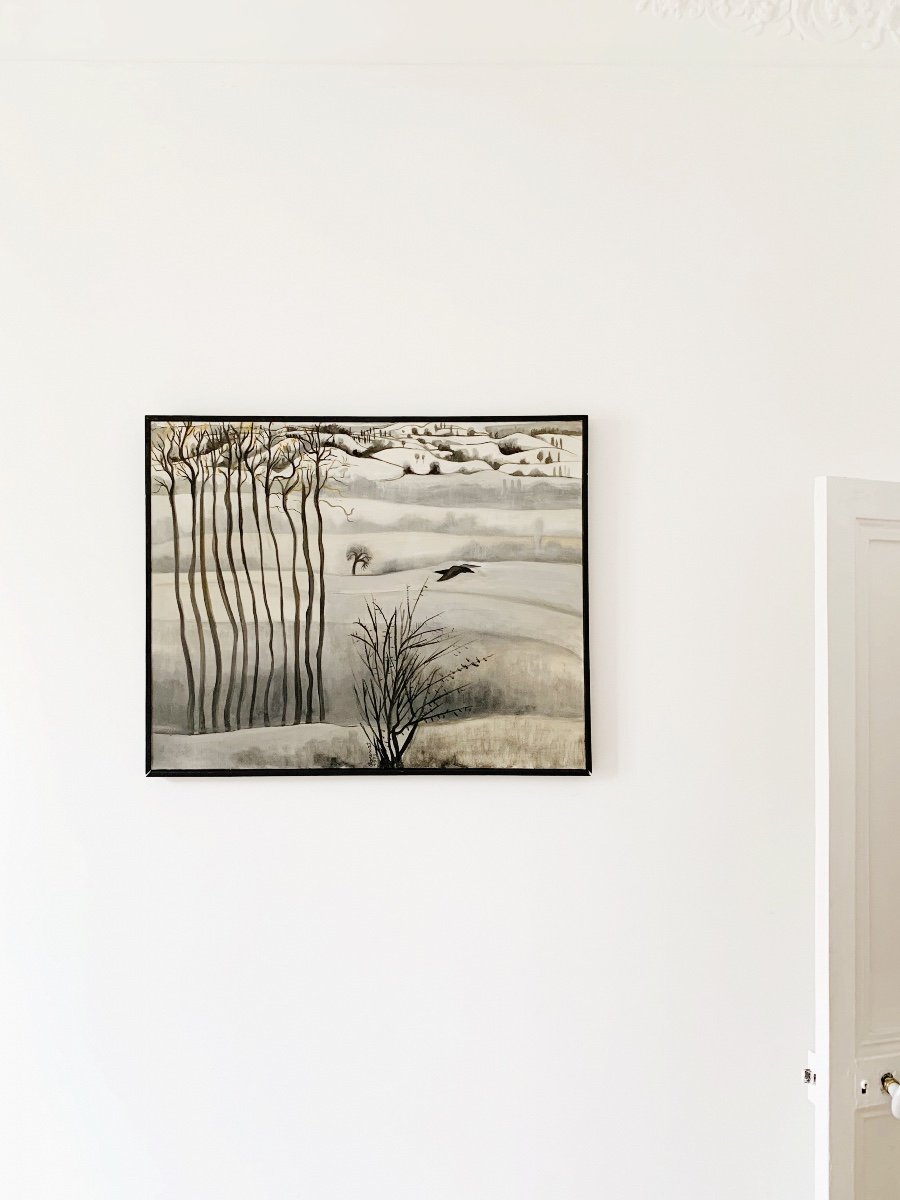 Marie-thérèse Bourrat (born In 1938), Landscape With Snow-capped Mountains, Bourdeau, Savoie, 1973-photo-2