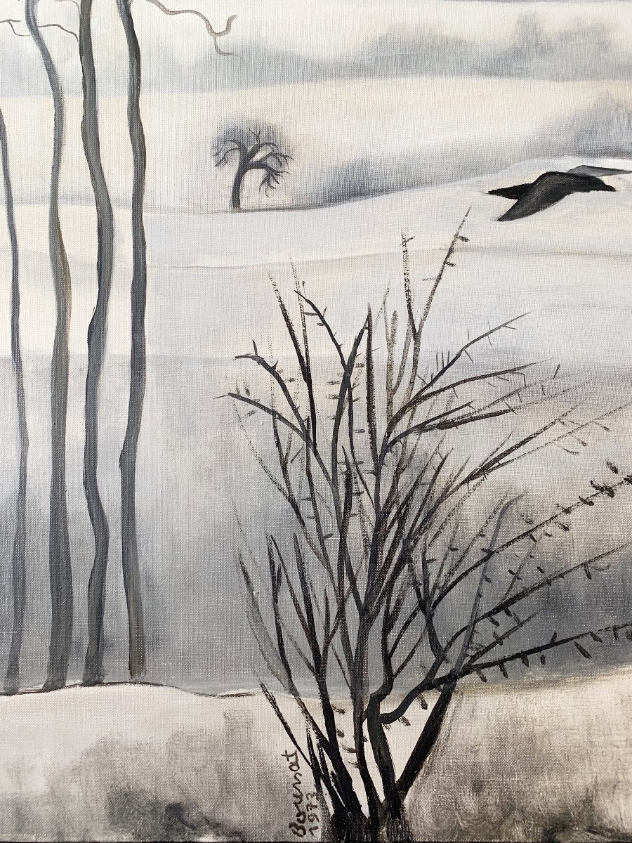 Marie-thérèse Bourrat (born In 1938), Landscape With Snow-capped Mountains, Bourdeau, Savoie, 1973-photo-1