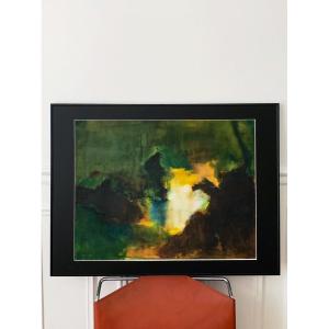 Pierre Montheillet (1923-2011), Composition en vert et jaune, Aquarelle et gouache sur papier