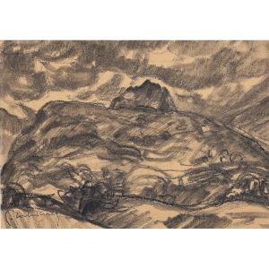 Pierre Combet-descombes (1885-1966) - Mountain Landscape, 1930, Charcoal On Paper