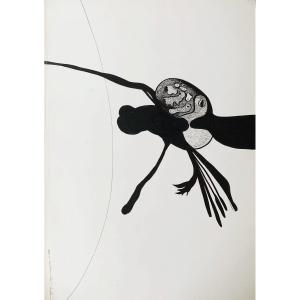 Alena Nadvornikova (née en 1942), Composition zoomorphe, 1979,  encre de Chine sur papier