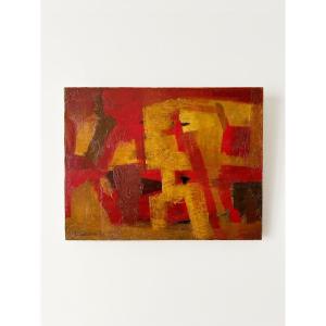 Marcel BOUQUETON (1921-2006), Rouge et jaune, 1955, huile sur toile