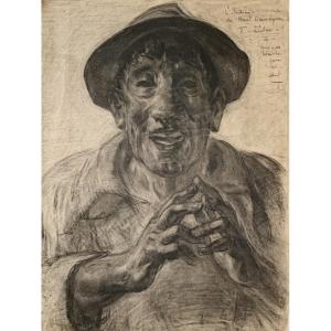 Henry MIRANDE (1877-1955), Autoportrait, circa 1940, fusain sur papier