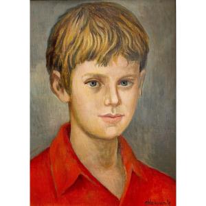 Philippe LE GOUAILLE (1912-2001), art naïf,  Portrait de jeune garçon, 1969, huile sur toile