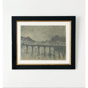 Maximilien Luce (1858-1941), Paris, Pont Sur La Seine, Encre Sur Papier