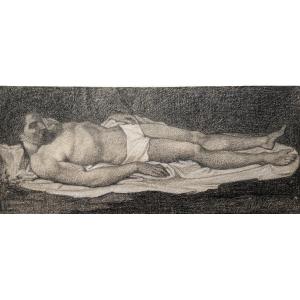 Célestin Nanteuil (1813-1873), Le Christ Mort, Pierre Noire Et Craie Blanche Sur Papier