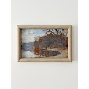 Alfred BERGIER (1881-1971), Paysage à l’étang,  huile sur panneau