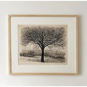 Frédéric ZELLER (1912-2003),  L’Arbre en hiver, 1948,  Encre de Chine et lavis sur papier