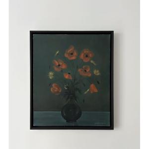 Jean-Pierre Capron (1921-1997), Coquelicots et marguerites, huile sur toile