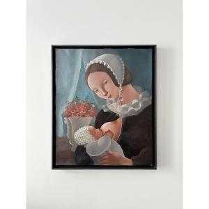 Madeleine LUKA (1894-1989), La Nourrice, 1928, huile sur toile