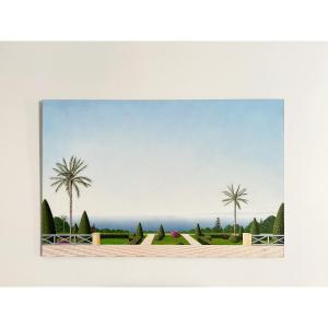Michel Tronel (né en 1953) Paysage à la terrasse pavée, tableau