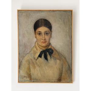 Charles Herman Hoffman (1900-1973), Portrait De Jeune Femme, Huile Sur Toile