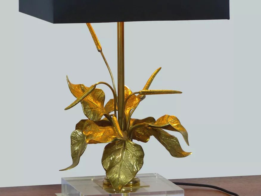 Wonderful Table Lamp With Foliage In Golden Brass-photo-2