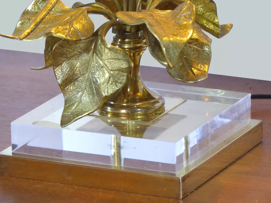 Wonderful Table Lamp With Foliage In Golden Brass-photo-4