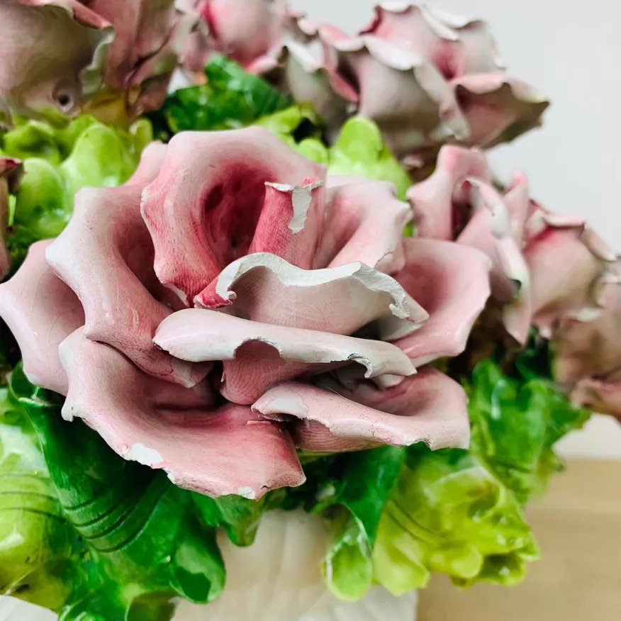 Centre De Table Bouquet De Fleurs Barbotine Roses-photo-3