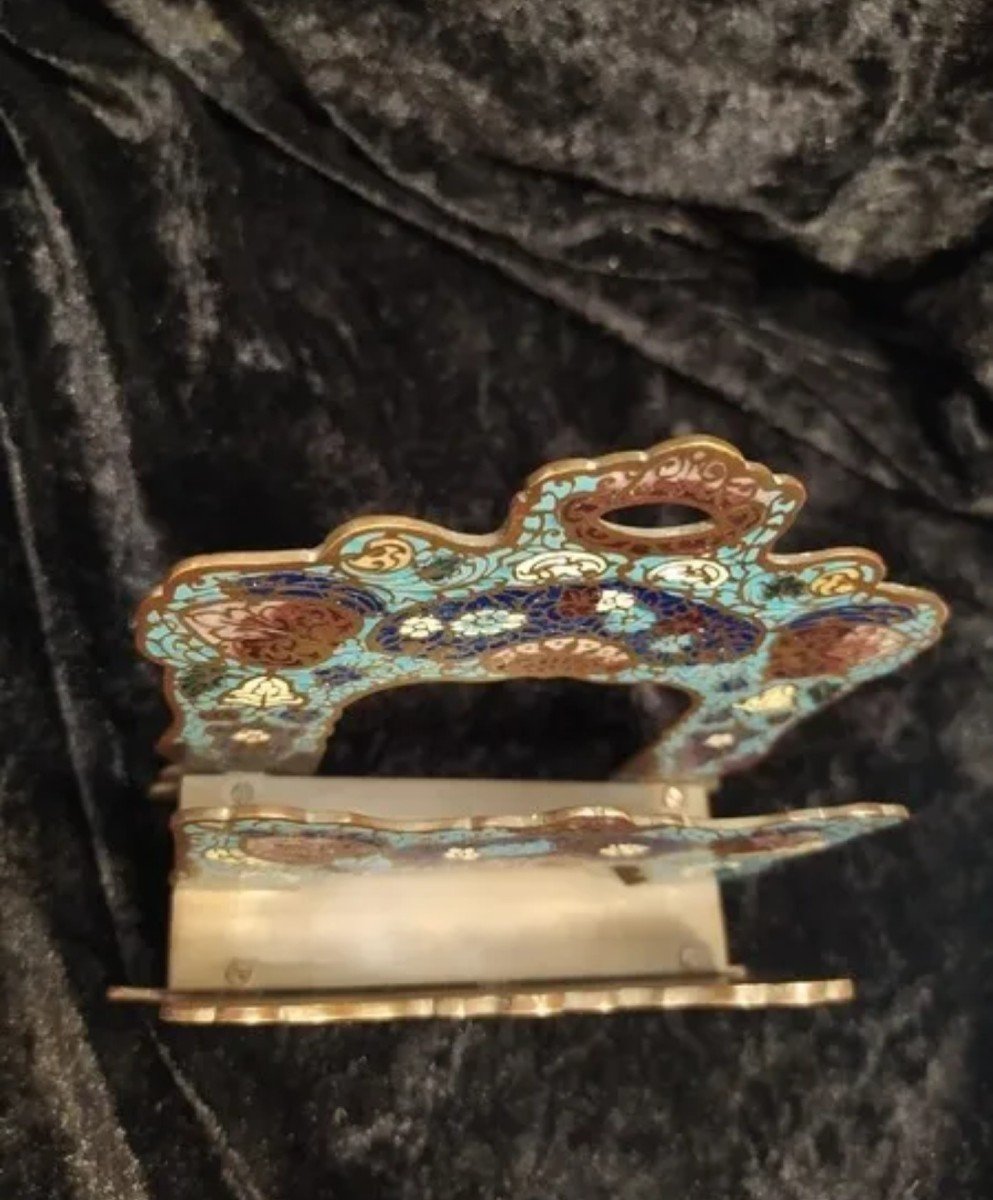 Letter Holder In Cloisonne Bronze, Enameled Decor, 19th Century-photo-4