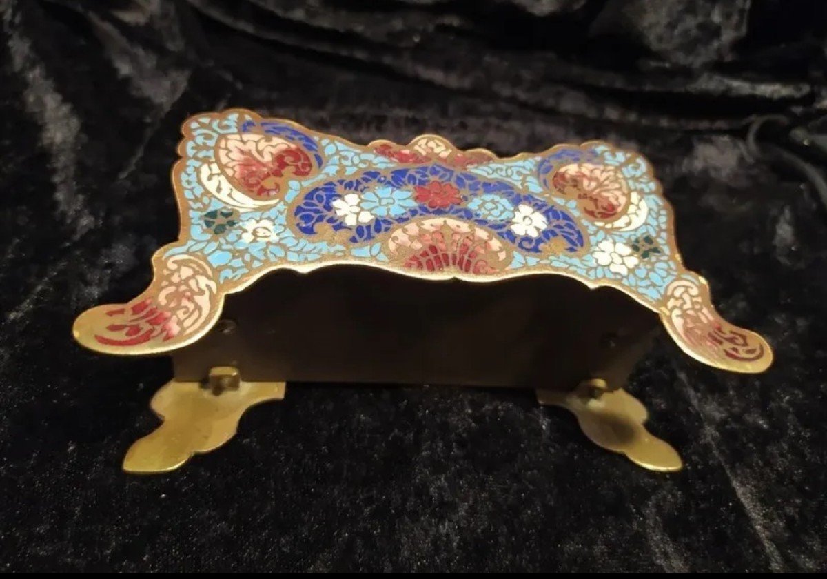 Letter Holder In Cloisonne Bronze, Enameled Decor, 19th Century-photo-5
