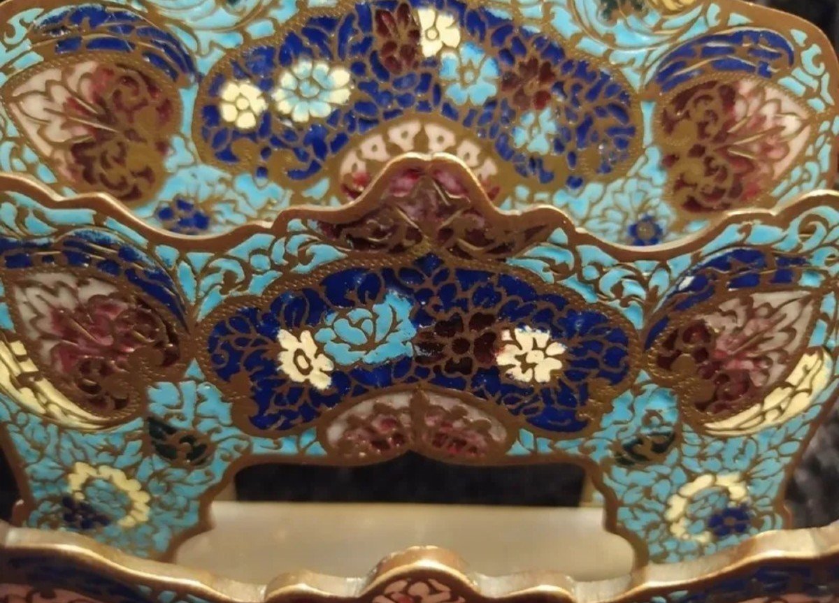 Letter Holder In Cloisonne Bronze, Enameled Decor, 19th Century-photo-7
