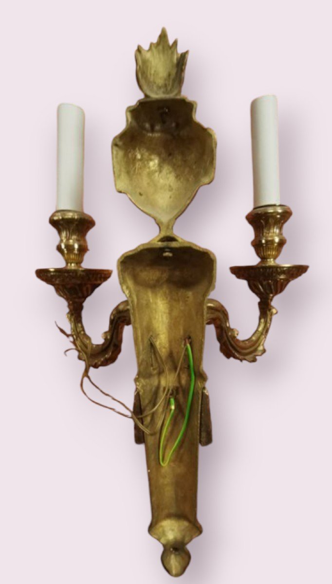 Paire d'Appliques En Bronze Doré, électrifié, Style Louis XVI-photo-1