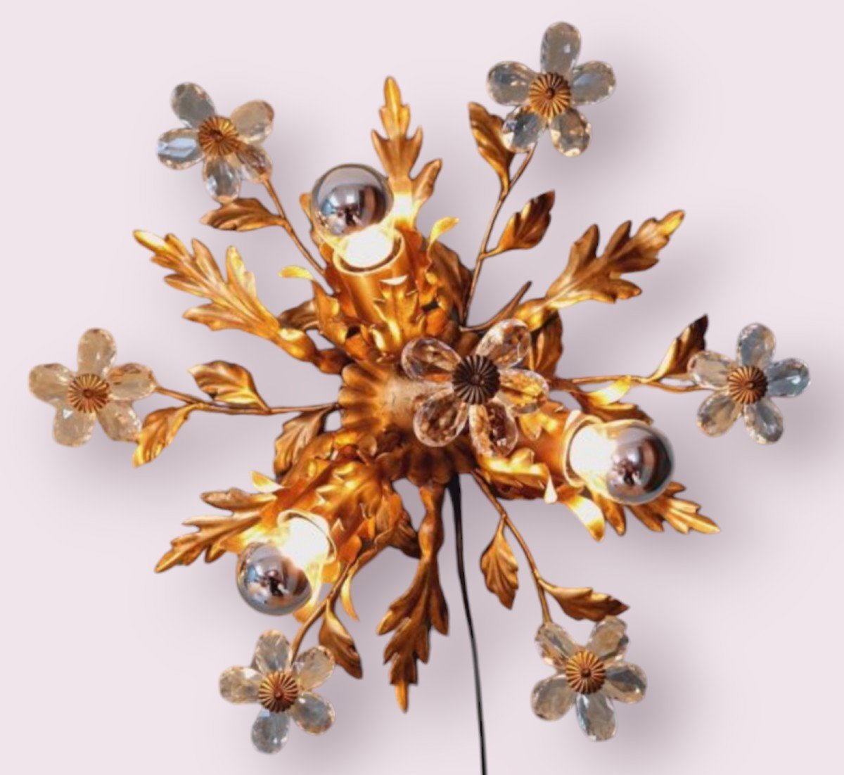 Pair Of Wall Sconces In Gold Metal, Electrified -photo-2