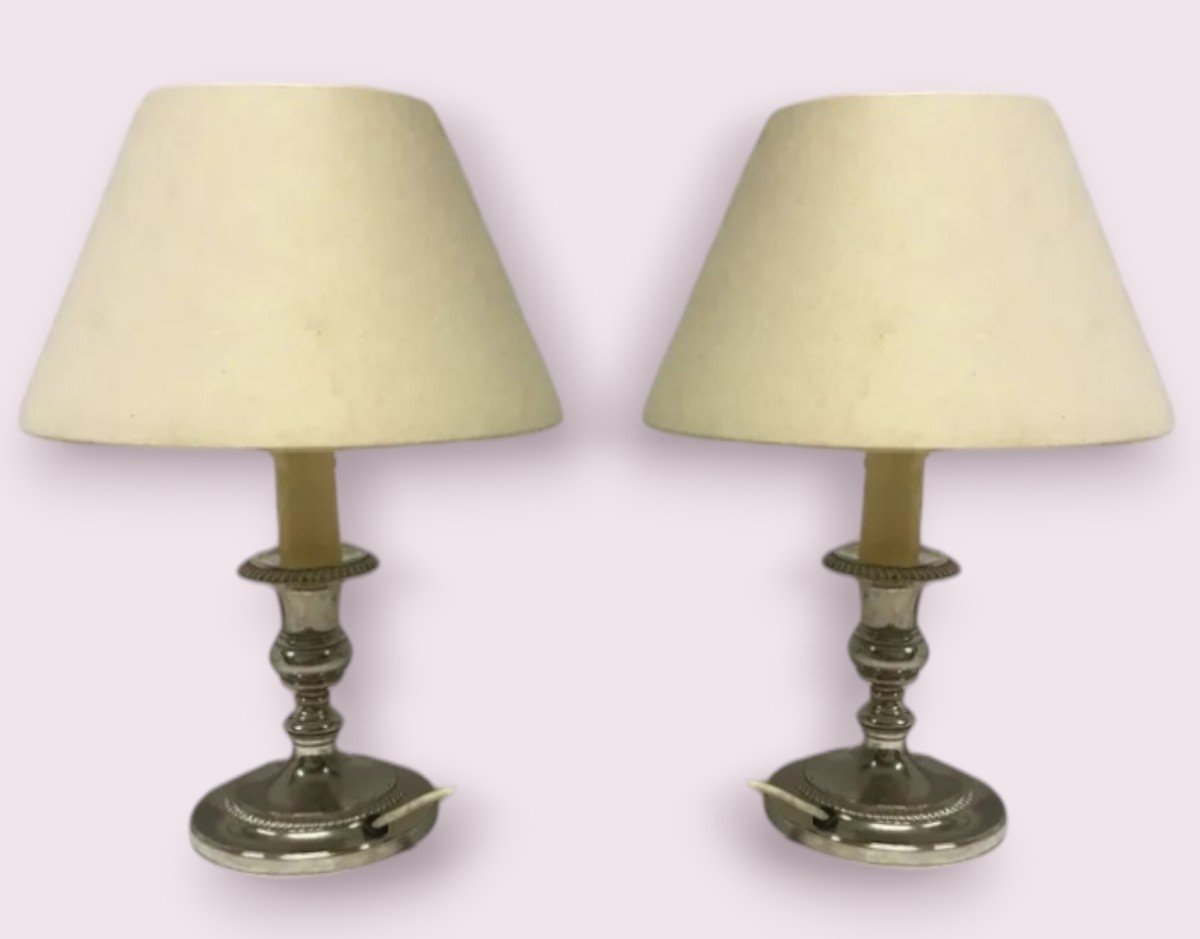 Paire De Lampe En Métal Argenté, électrifié 