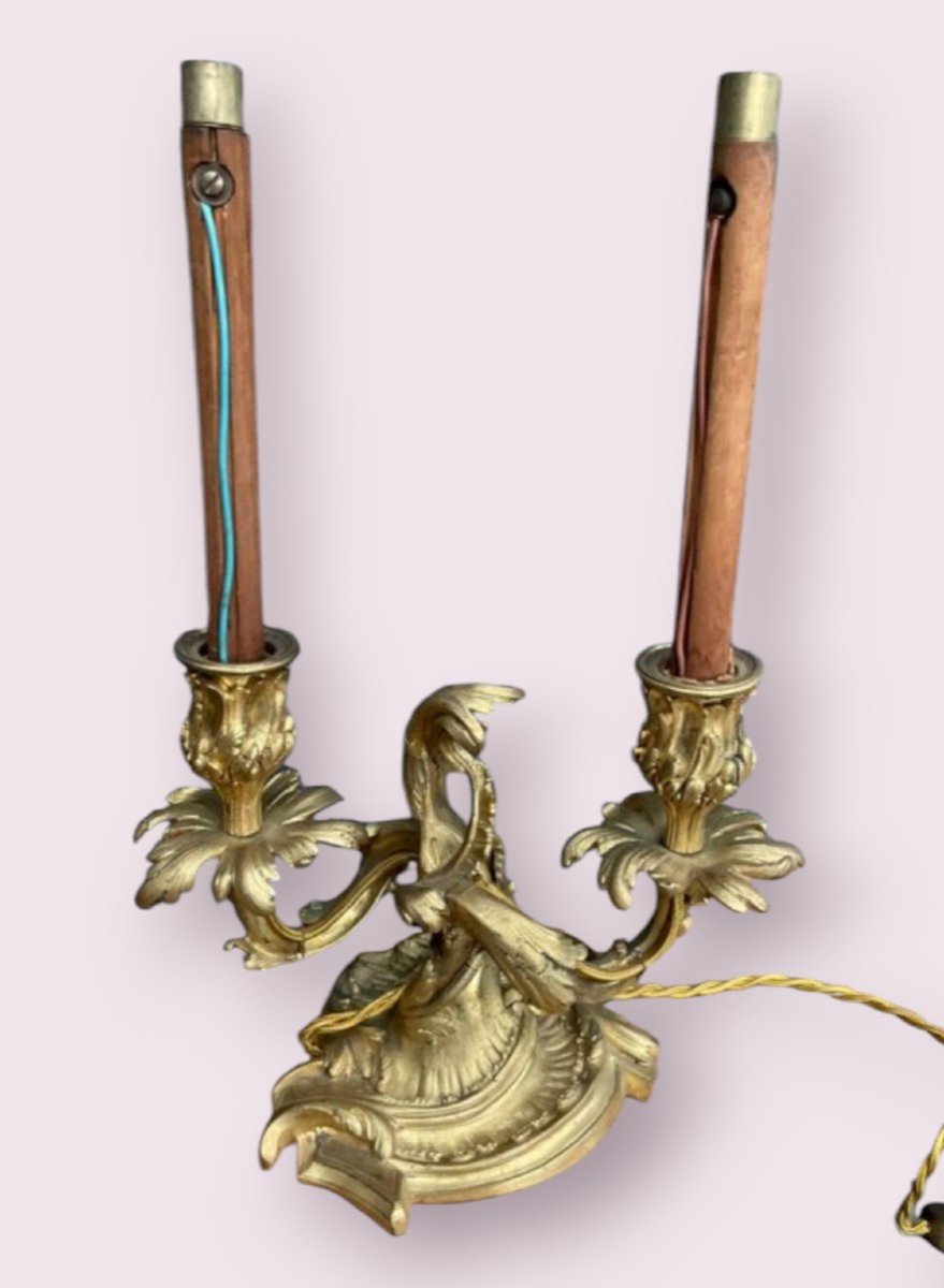 Pair Of Lamp, Candle Holder In Gilt Bronze, Electrified -photo-4