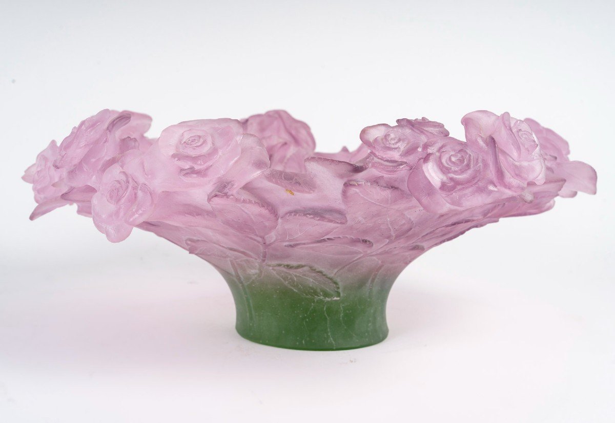 Large Daum Glass Paste Cup, Pink Model, Signed And In Perfect Condition -photo-1