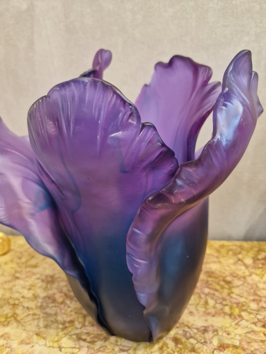 Daum Vase, Blue Violet Tulip Model, Signed -photo-2