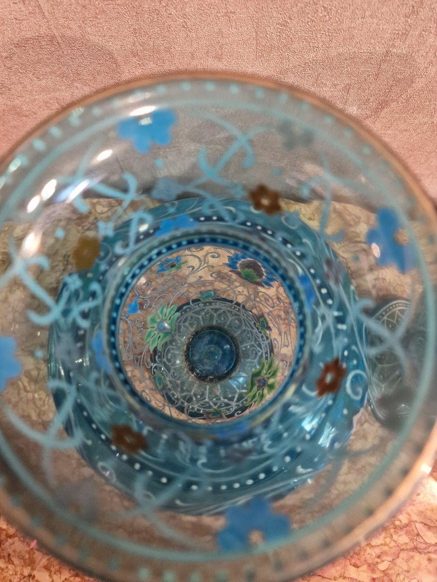 Large Pair Of Blue Enameled Crystal Vases, Perfect Condition -photo-2