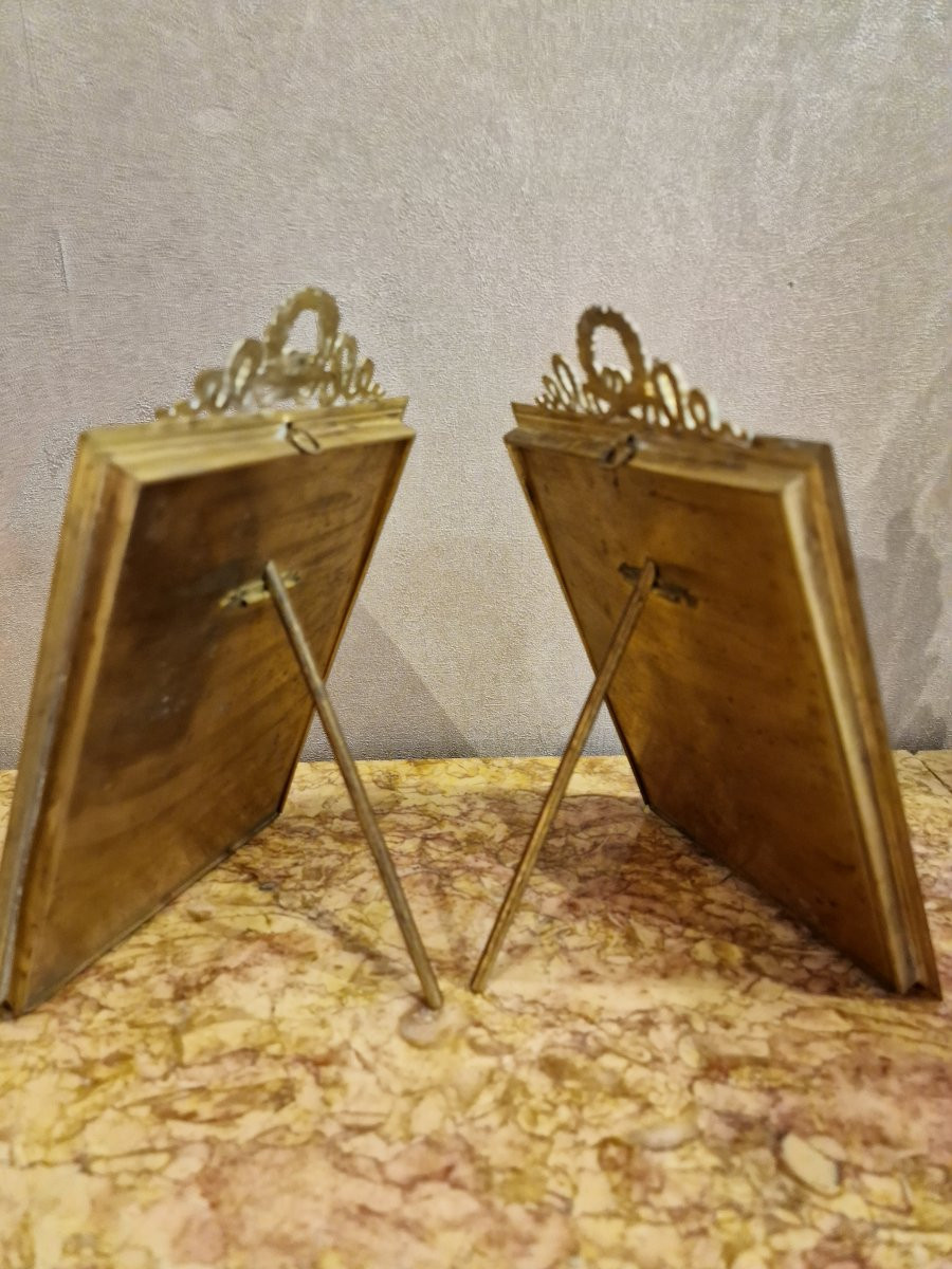Pair Of Gilt Bronze Frames With Blue Background, In Perfect Condition -photo-4