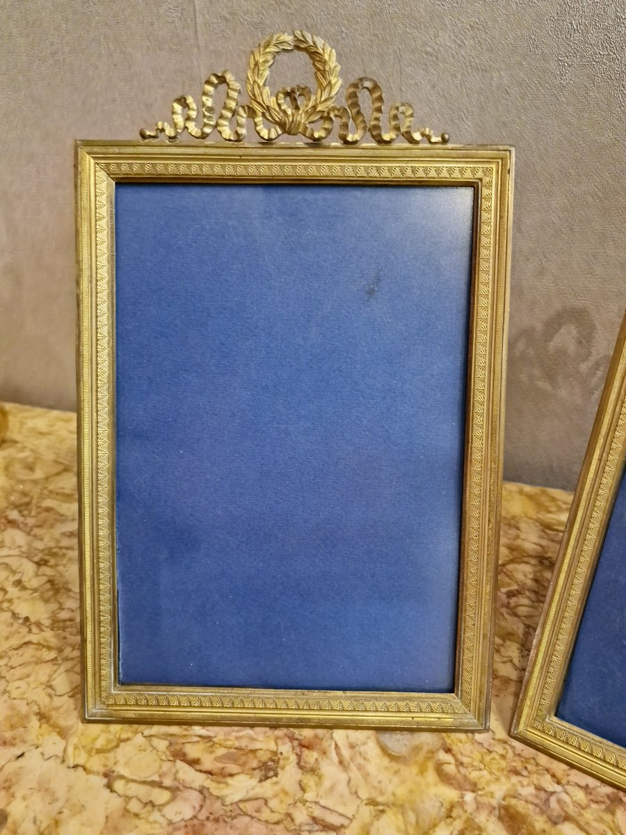 Pair Of Gilt Bronze Frames With Blue Background, In Perfect Condition -photo-2