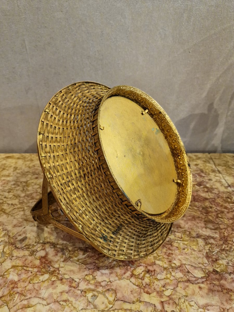 Large Bronze And Porcelain Basket , Flower Decor, Perfect Condition -photo-2