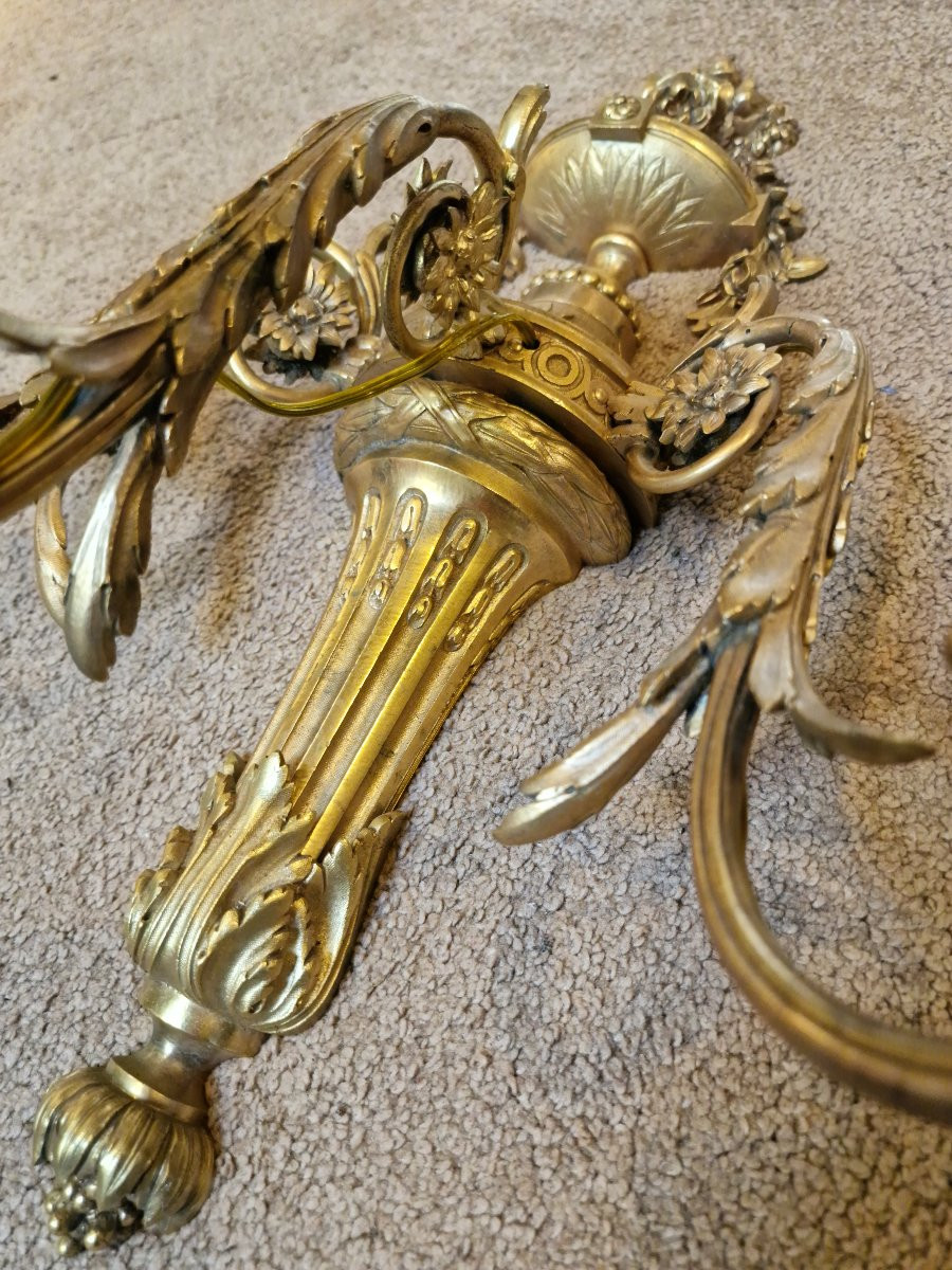 Important Pair Of Gilt Bronze Wall Lights , Exceptional Quality, Electrified -photo-4