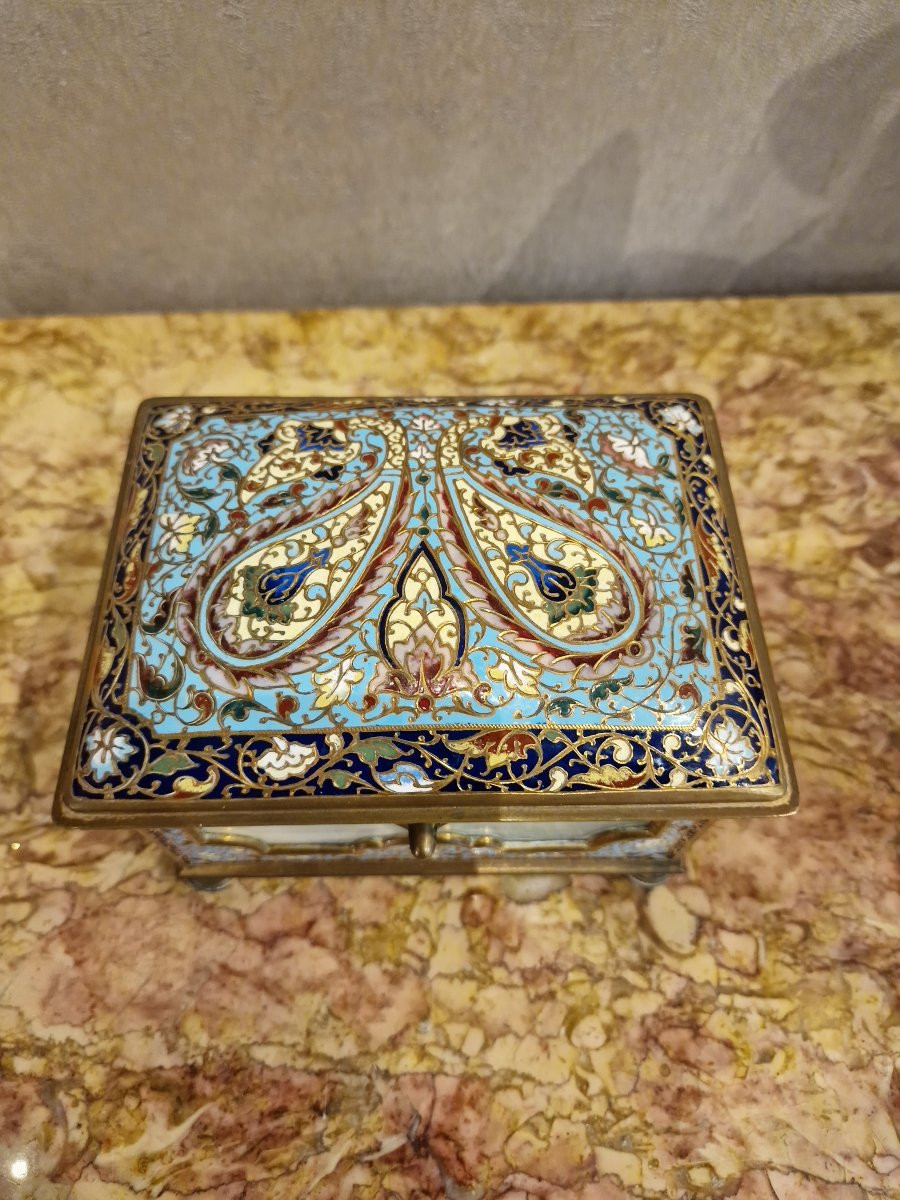 Cloisonné Bronze Box With Marble Plaques-photo-2