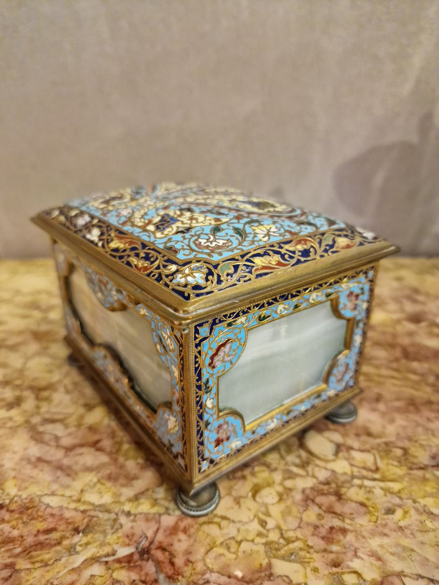 Cloisonné Bronze Box With Marble Plaques-photo-4
